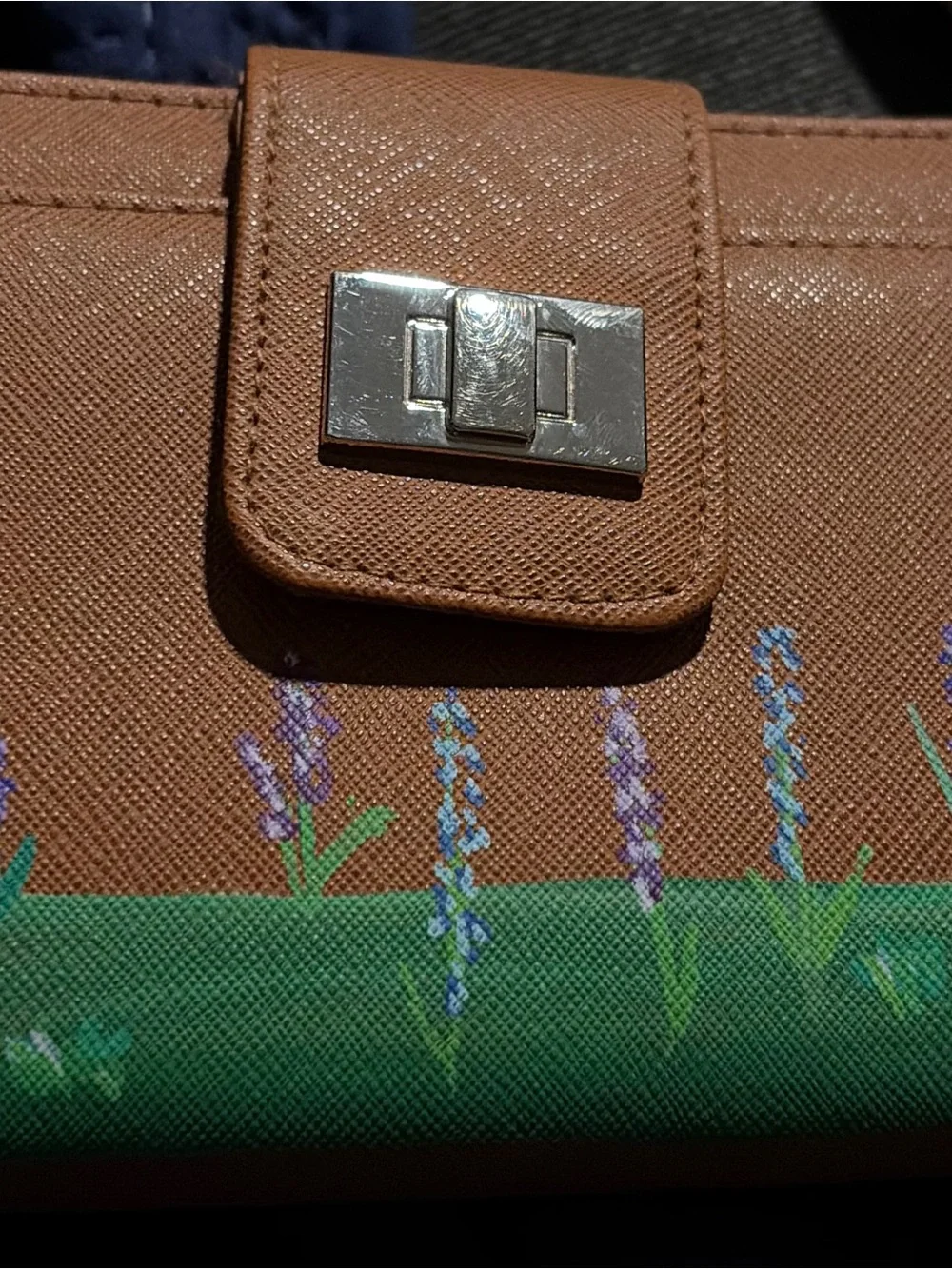 Brown Floral Accent Wallet Phone Case with Turn-Lock Closure